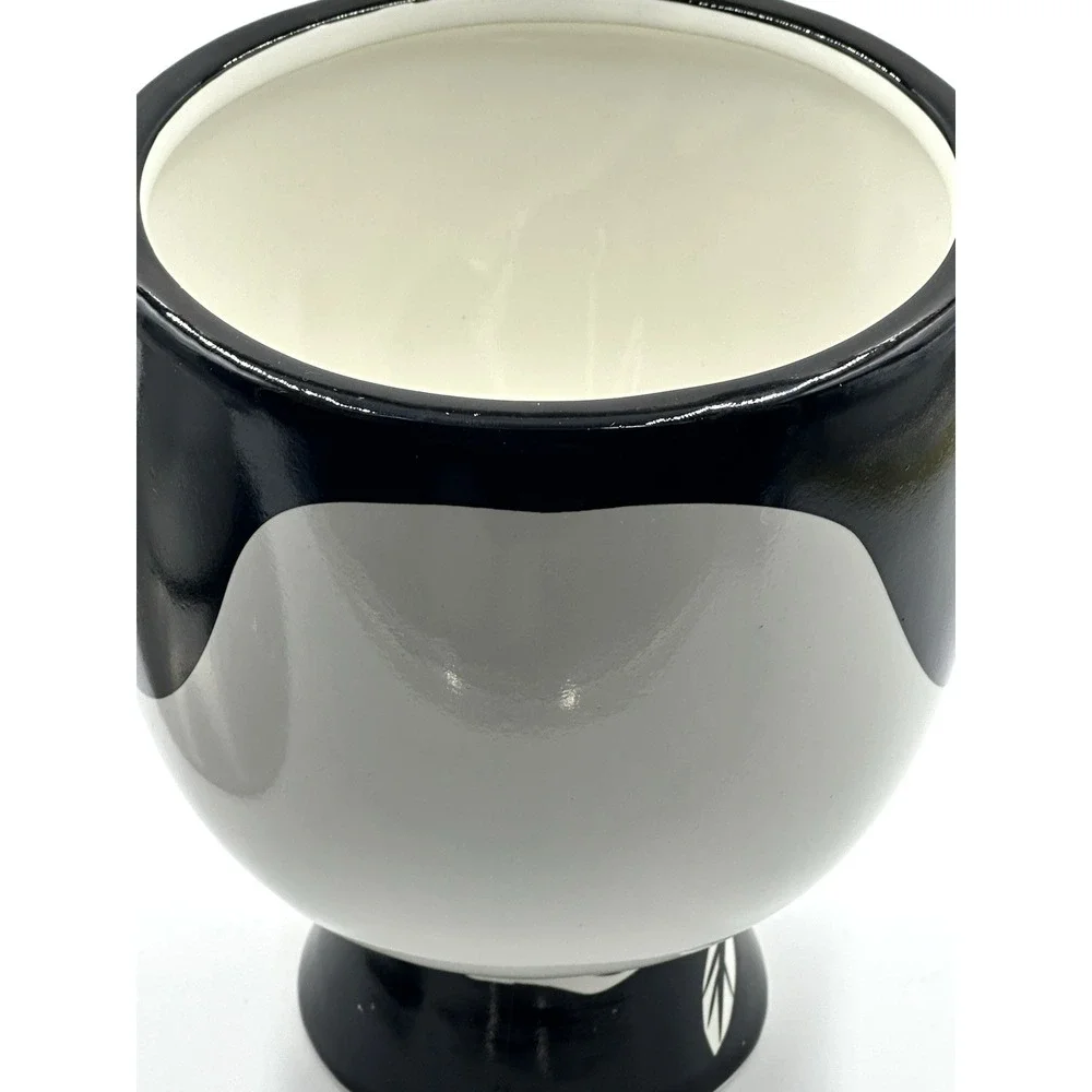 Hand Painted Face Planter Modern Art Ceramic Vase Black White Red Lips Decor